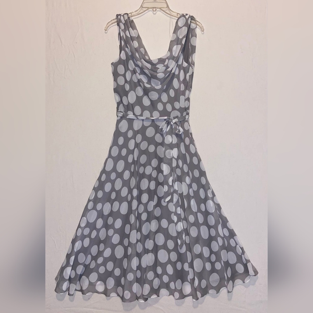 J.B.S. Gray and White Polka Dot Midi Dress
